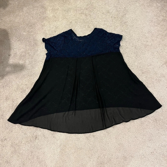 Lane Bryant Crew Neck Sheet Yoke Lace Blouse - Picture 6 of 7